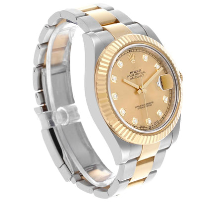 Rolex Datejust II 41 Steel Yellow Gold Diamond Dial Mens Watch 116333 41mm