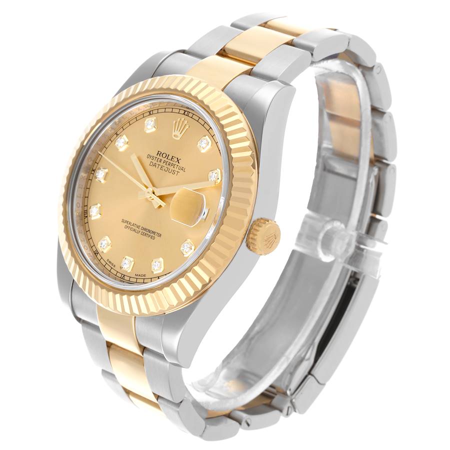 Rolex Datejust II 41 Steel Yellow Gold Diamond Dial Mens Watch 116333 41mm