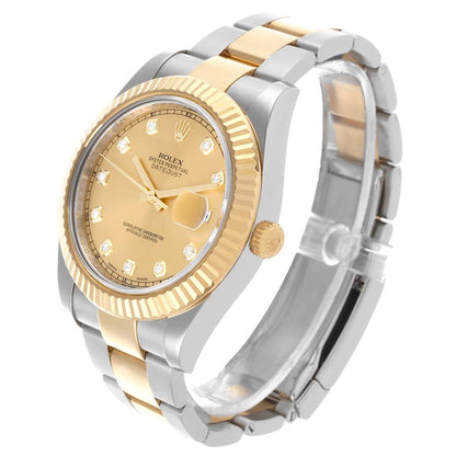 Rolex Datejust II 41 Steel Yellow Gold Diamond Dial Mens Watch 116333 41mm