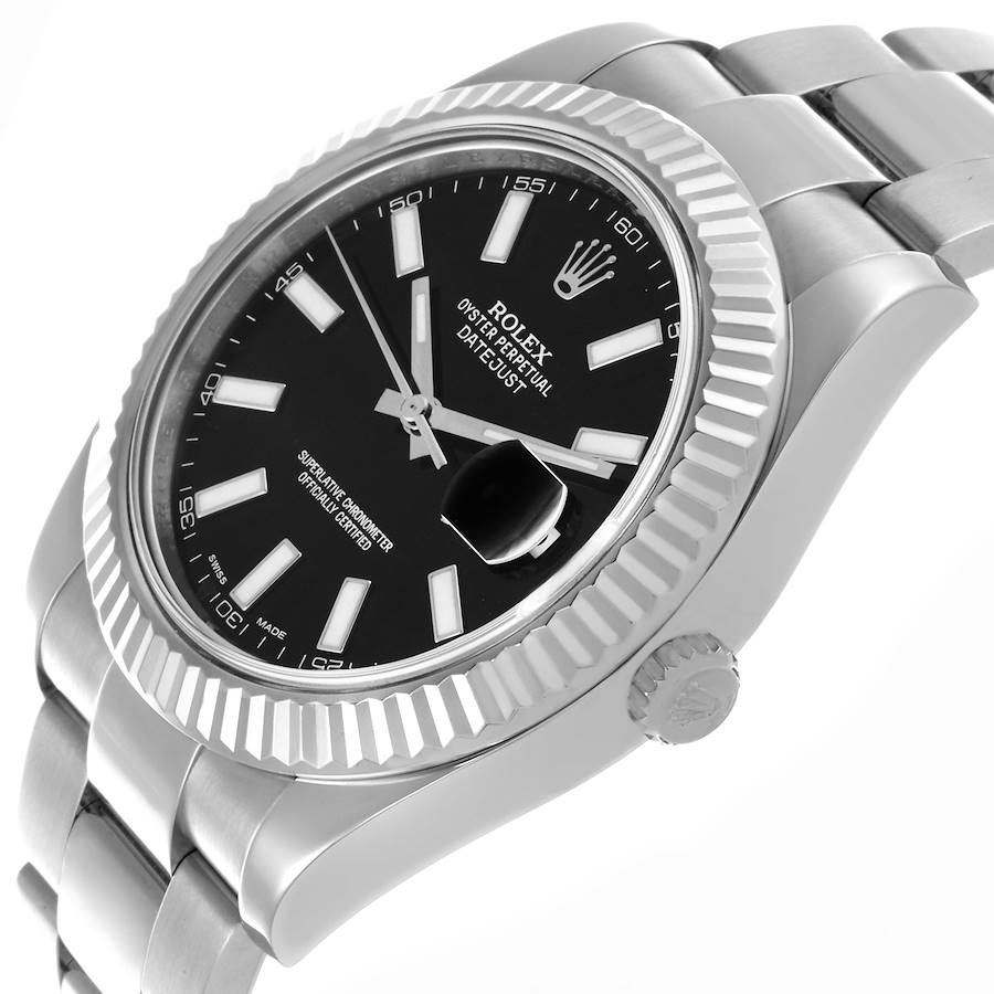 Rolex Datejust II 41 White Gold Steel Black Dial Watch 116334 41mm