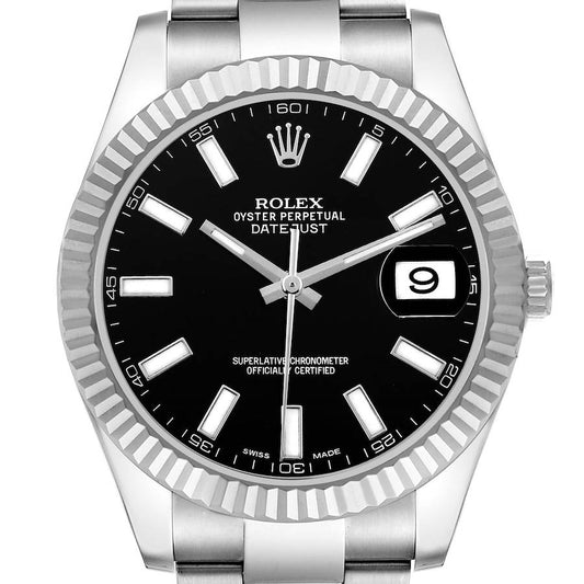 Rolex Datejust II 41 White Gold Steel Black Dial Watch 116334 41mm