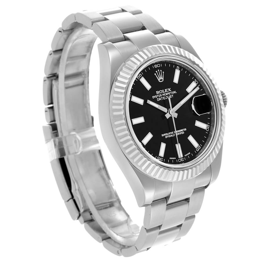 Rolex Datejust II 41 White Gold Steel Black Dial Watch 116334 41mm