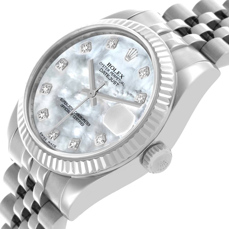 Rolex Datejust 31 Midsize Mother Of Pearl Diamond Dial Steel White Gold Watch 178274 31mm