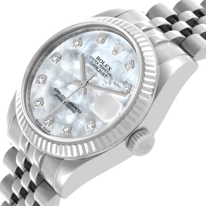 Rolex Datejust 31 Midsize Mother Of Pearl Diamond Dial Steel White Gold Watch 178274 31mm