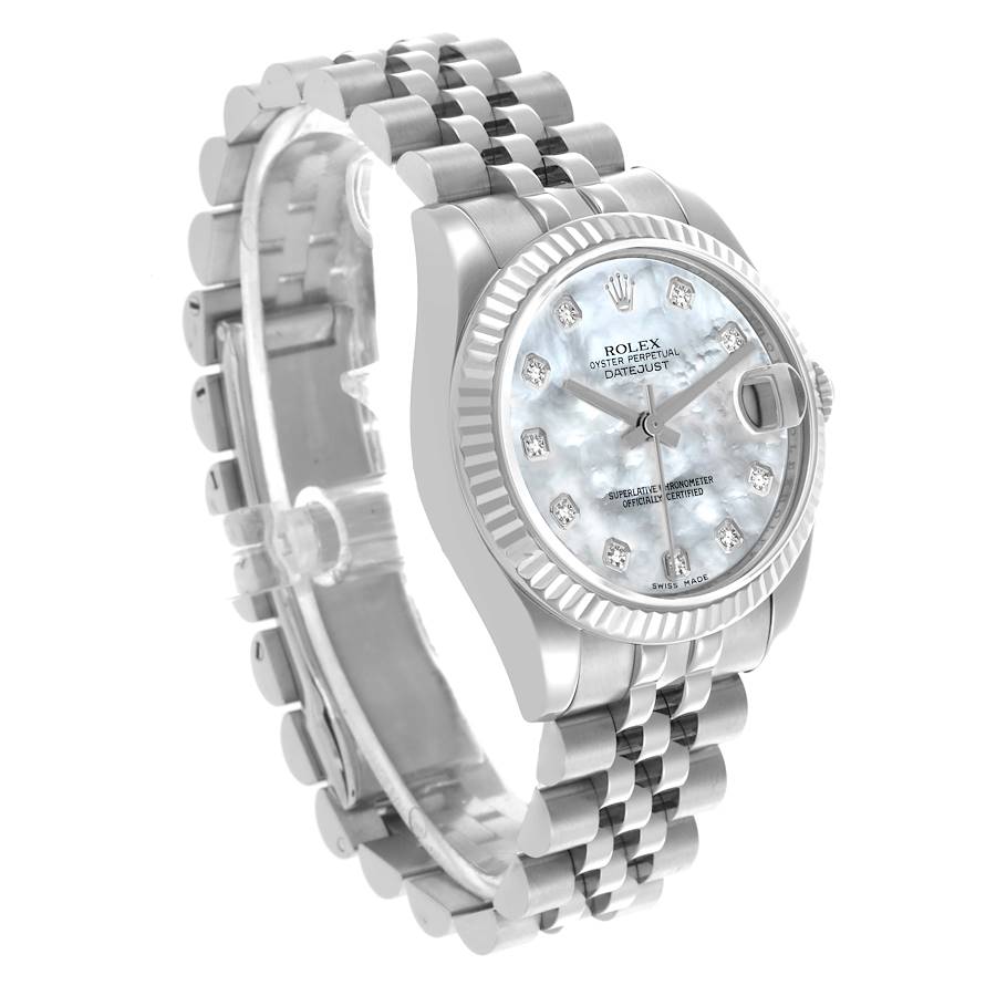 Rolex Datejust 31 Midsize Mother Of Pearl Diamond Dial Steel White Gold Watch 178274 31mm