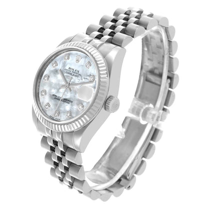 Rolex Datejust 31 Midsize Mother Of Pearl Diamond Dial Steel White Gold Watch 178274 31mm