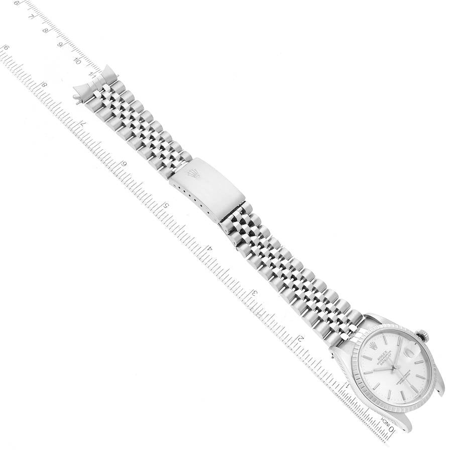 Rolex Datejust 36 Silver Dial Engine Turned Bezel Steel Mens Watch 16220 36mm