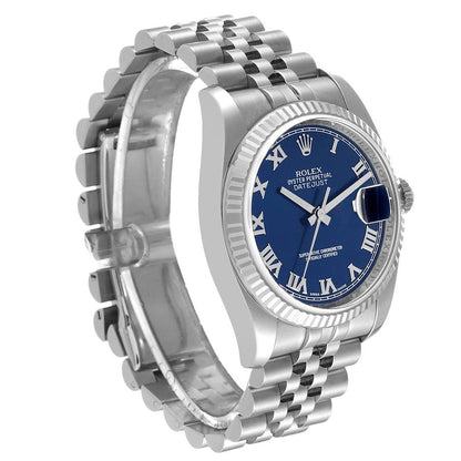 Rolex Datejust 36 Steel White Gold Blue Dial Mens Watch 116234 36mm