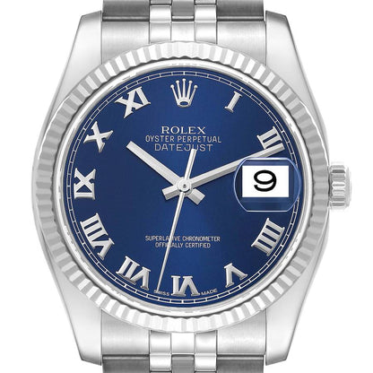 Rolex Datejust 36 Steel White Gold Blue Dial Mens Watch 116234 36mm