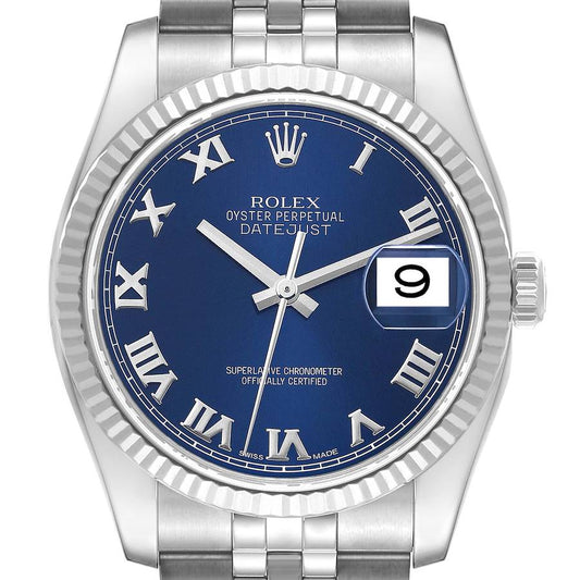 Rolex Datejust 36 Steel White Gold Blue Dial Mens Watch 116234 36mm