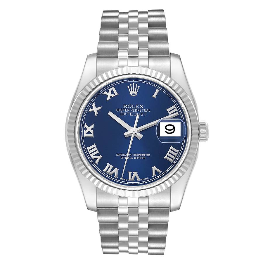 Rolex Datejust 36 Steel White Gold Blue Dial Mens Watch 116234 36mm