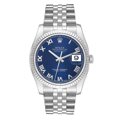 Rolex Datejust 36 Steel White Gold Blue Dial Mens Watch 116234 36mm