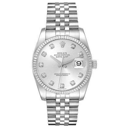 Rolex Datejust 36 Steel White Gold Silver Diamond Dial Mens Watch 116234 36mm