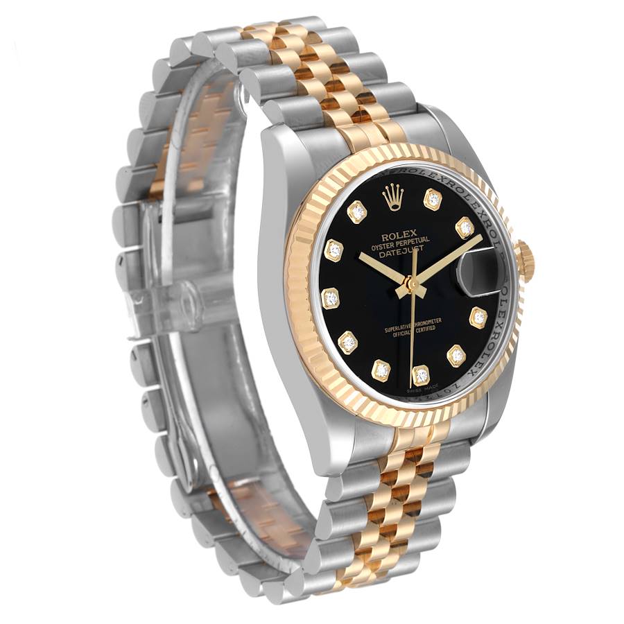 Rolex Datejust 36 Steel Yellow Gold Black Diamond Dial Mens Watch 116233 36mm