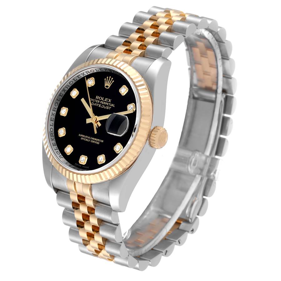 Rolex Datejust 36 Steel Yellow Gold Black Diamond Dial Mens Watch 116233 36mm