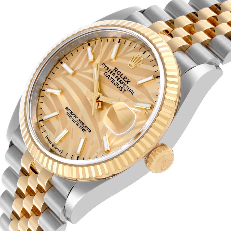 Rolex Datejust 36 Steel Yellow Gold Golden Palm Dial Mens Watch 126233 36mm