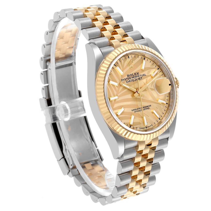 Rolex Datejust 36 Steel Yellow Gold Golden Palm Dial Mens Watch 126233 36mm