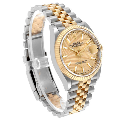 Rolex Datejust 36 Steel Yellow Gold Golden Palm Dial Mens Watch 126233 36mm