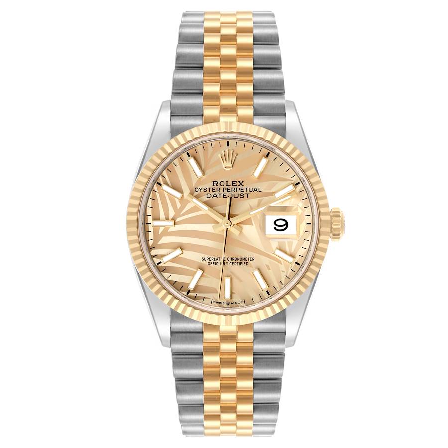 Rolex Datejust 36 Steel Yellow Gold Golden Palm Dial Mens Watch 126233 36mm