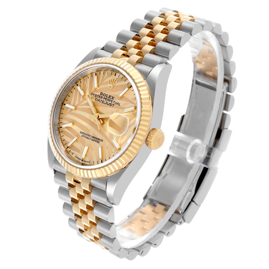 Rolex Datejust 36 Steel Yellow Gold Golden Palm Dial Mens Watch 126233 36mm