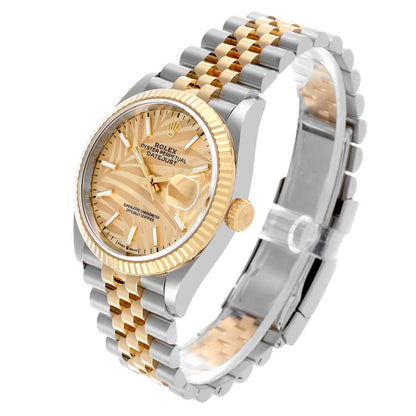 Rolex Datejust 36 Steel Yellow Gold Golden Palm Dial Mens Watch 126233 36mm