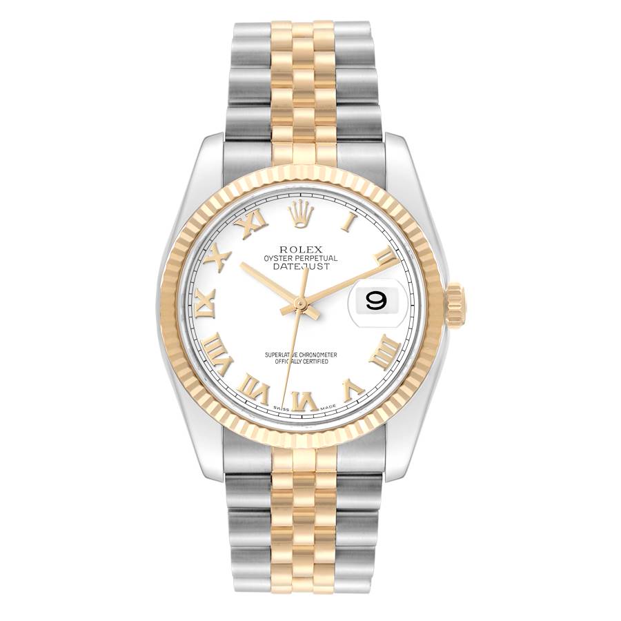Rolex Datejust 36 Steel Yellow Gold White Dial Mens Watch 116233 36mm