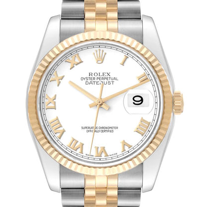 Rolex Datejust 36 Steel Yellow Gold White Dial Mens Watch 116233 36mm