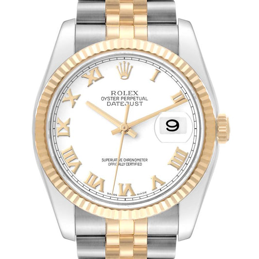 Rolex Datejust 36 Steel Yellow Gold White Dial Mens Watch 116233 36mm
