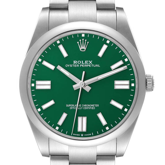 Rolex Oyster Perpetual 41 Green Dial Steel Mens Watch 124300 41mm