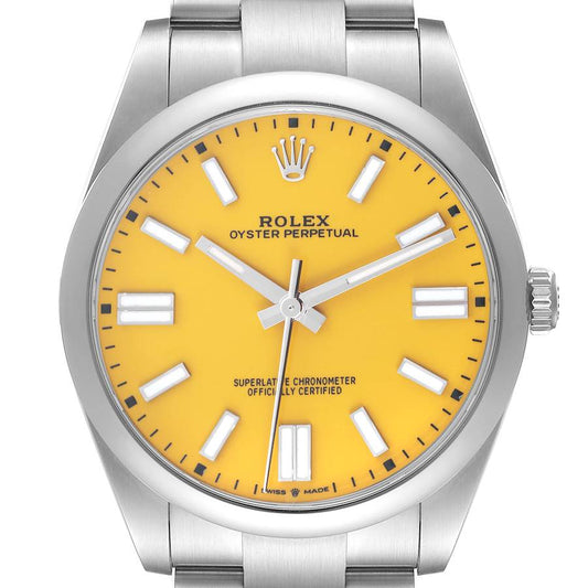 Rolex Oyster Perpetual 41 Yellow Dial Steel Mens Watch 124300 41mm