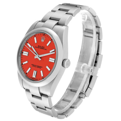 Rolex Oyster Perpetual 41 Coral Red Dial Steel Mens Watch 124300 41mm