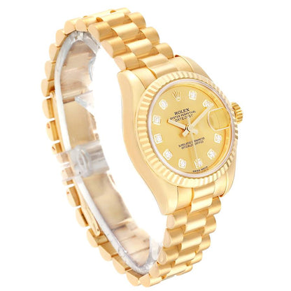 Rolex President Datejust 26 Yellow Gold Diamond Ladies Watch 179178 26mm