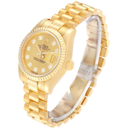 Rolex President Datejust 26 Yellow Gold Diamond Ladies Watch 179178 26mm