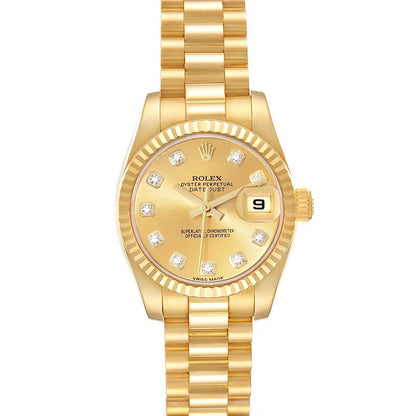 Rolex President Datejust 26 Yellow Gold Diamond Ladies Watch 179178 26mm