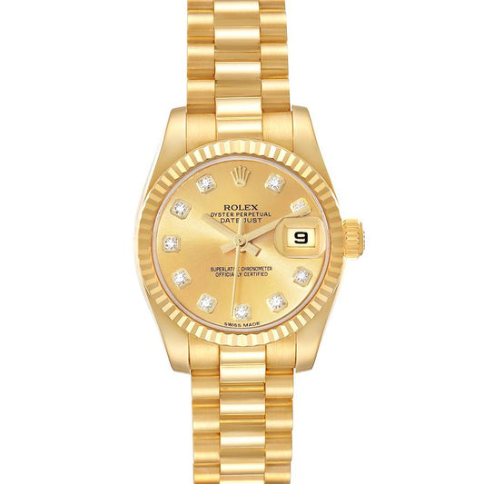 Rolex President Datejust 26 Yellow Gold Diamond Ladies Watch 179178 26mm