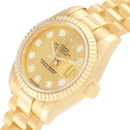 Rolex President Datejust 26 Yellow Gold Diamond Ladies Watch 179178 26mm