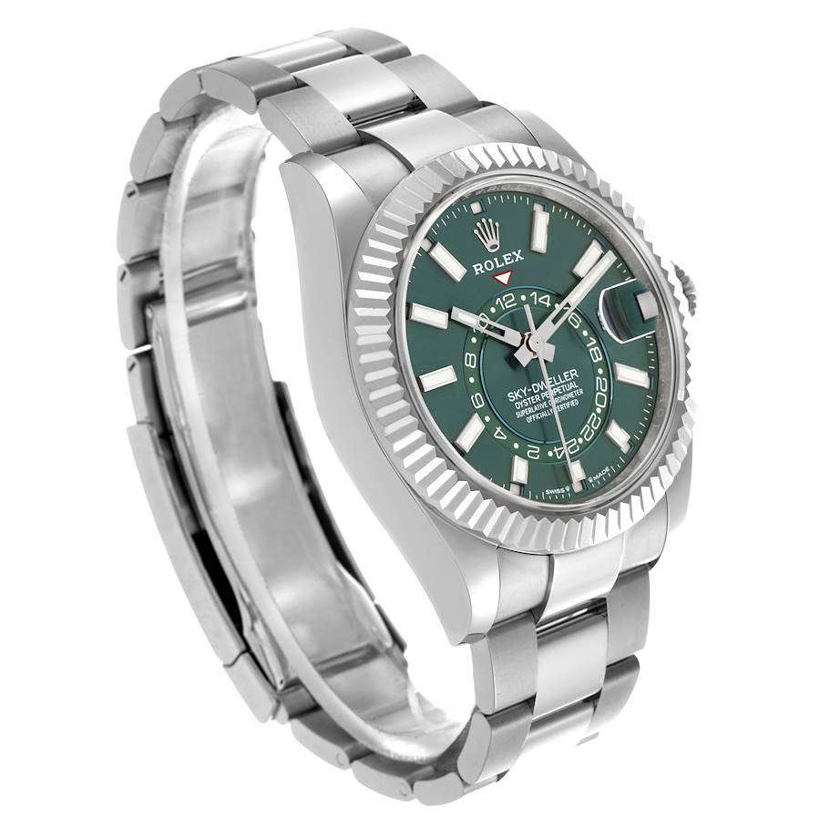 Rolex Sky-Dweller Steel White Gold Green Dial Mens Watch 336934 42mm