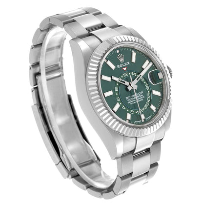 Rolex Sky-Dweller Steel White Gold Green Dial Mens Watch 336934 42mm