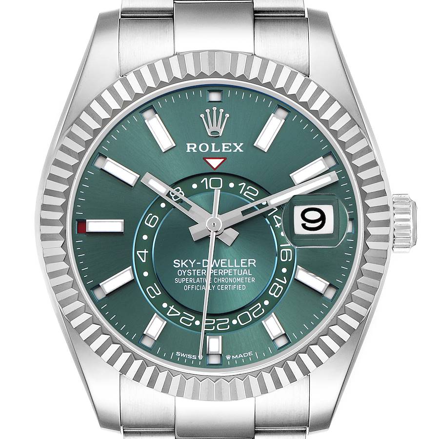 Rolex Sky-Dweller Steel White Gold Green Dial Mens Watch 336934 42mm
