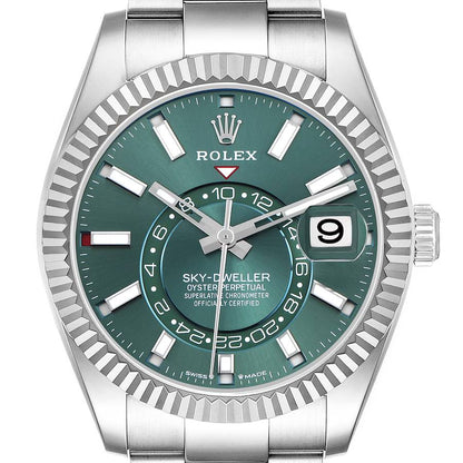 Rolex Sky-Dweller Steel White Gold Green Dial Mens Watch 336934 42mm