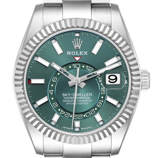 Rolex Sky-Dweller Steel White Gold Green Dial Mens Watch 336934 42mm