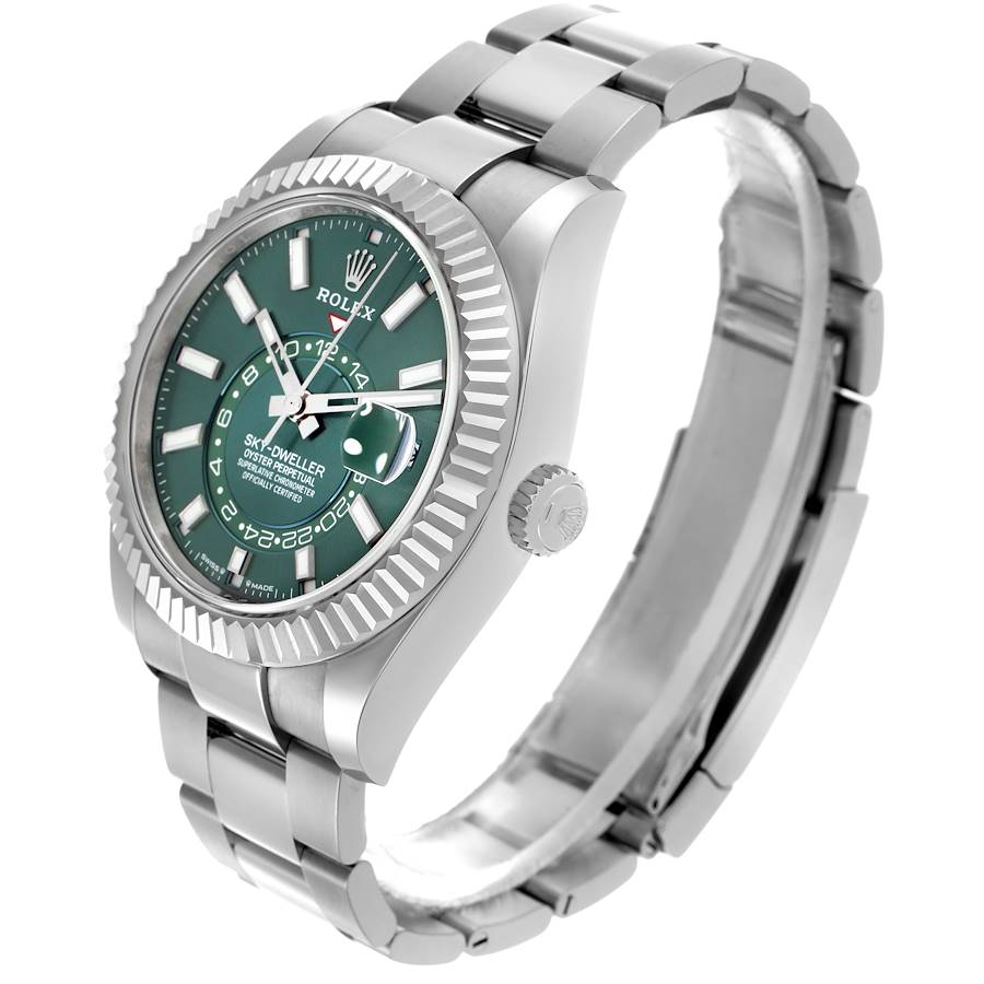 Rolex Sky-Dweller Steel White Gold Green Dial Mens Watch 336934 42mm