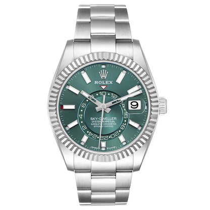 Rolex Sky-Dweller Steel White Gold Green Dial Mens Watch 336934 42mm