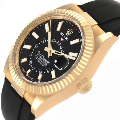 Rolex Sky-Dweller Yellow Gold Black Dial Oysterflex Mens Watch 336238 42mm