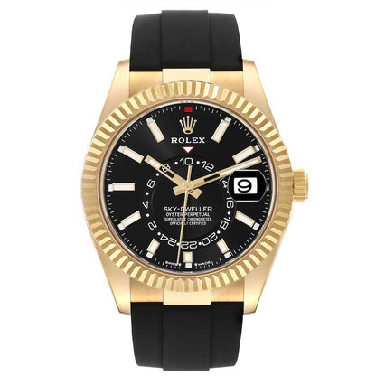 Rolex Sky-Dweller Yellow Gold Black Dial Oysterflex Mens Watch 336238 42mm