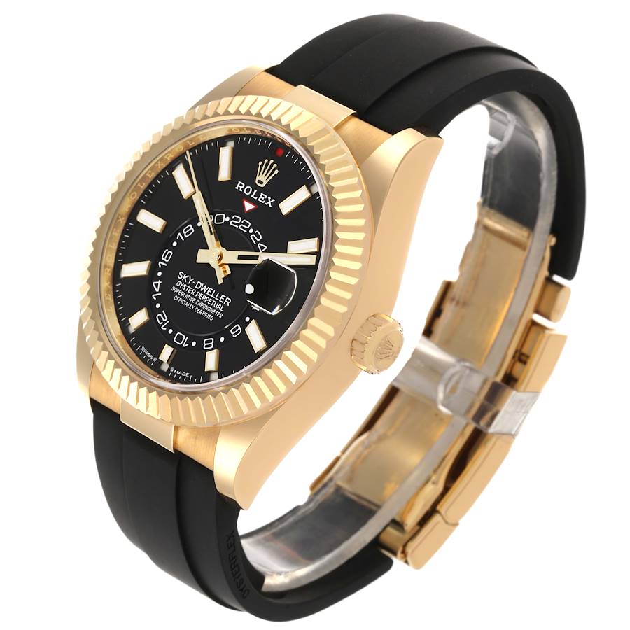 Rolex Sky-Dweller Yellow Gold Black Dial Oysterflex Mens Watch 336238 42mm