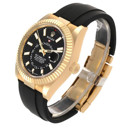 Rolex Sky-Dweller Yellow Gold Black Dial Oysterflex Mens Watch 336238 42mm